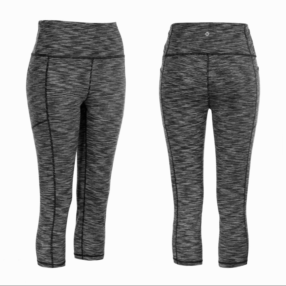 RBX High Waisted Pocket Leggings Capri Cropped Space Dye Black White Gray